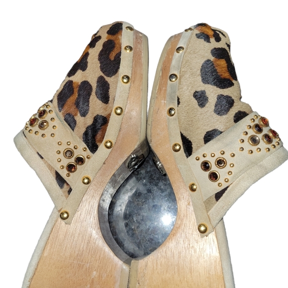 Bridget Shuster Leather Pony Hair Leopard Print Crystal Embellished Clog… - Picture 9 of 12